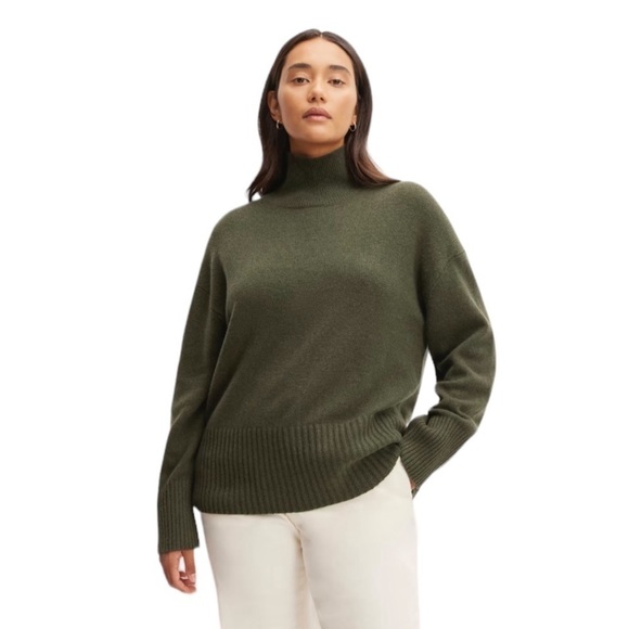 Everlane Cashmere Oversized Turtleneck Sweater Green Size XS #730 NWT - Picture 2 of 9